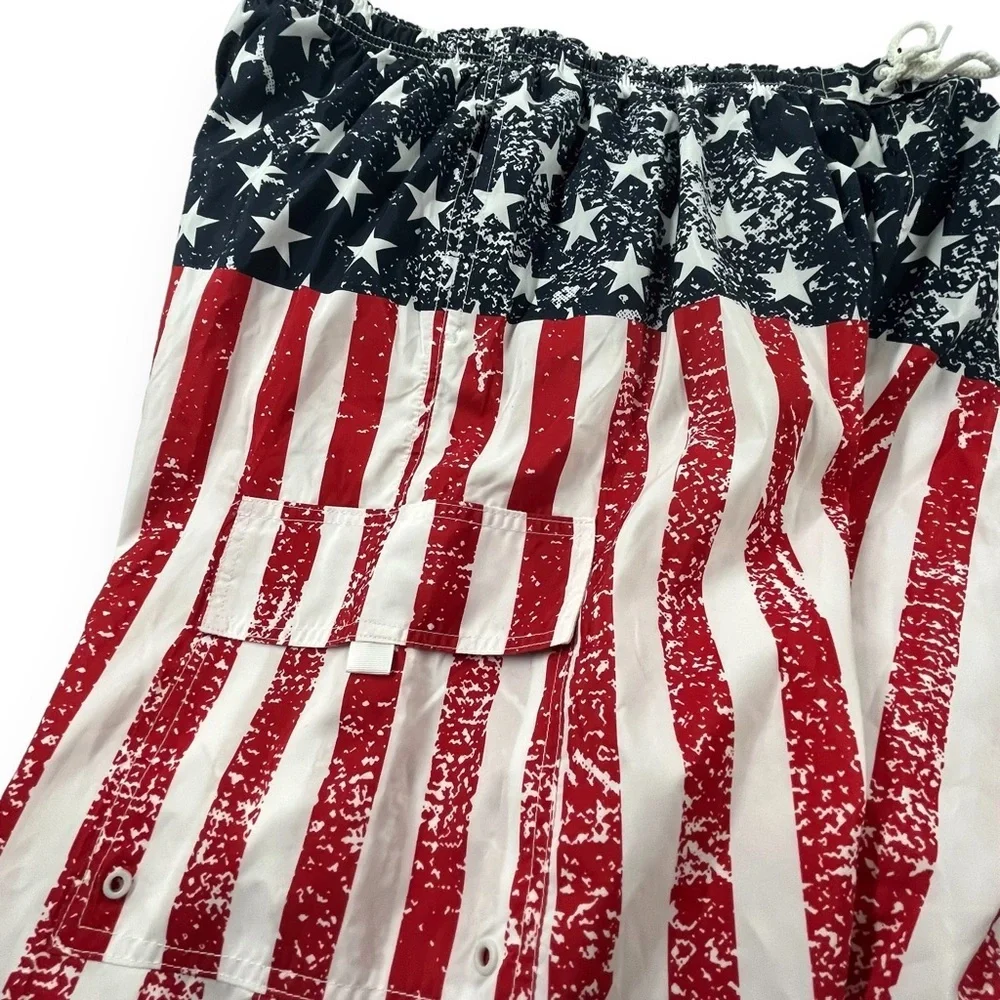American Flag Swim Trunks Men's Red White and Blue Bathing Suite XXL 10591